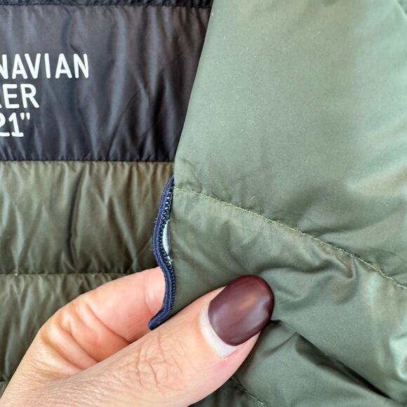 Scandinavian Explorer Olive Black Down Jacket Ultra Light Hooded Unisex Small - Picture 9 of 16